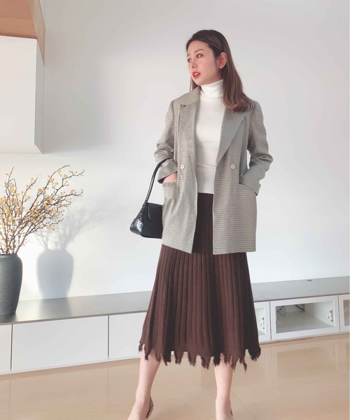 Leja（レジャ）の「リブフリンジAラインスカート（スカート・レディース・ベージュ/ブラウン/グレー・FREE）」の5枚目の写真