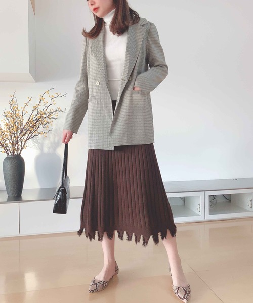 Leja（レジャ）の「リブフリンジAラインスカート（スカート・レディース・ベージュ/ブラウン/グレー・FREE）」の10枚目の写真