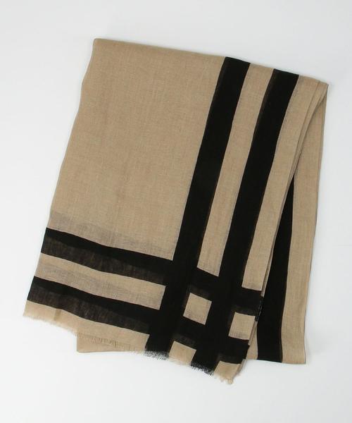 THE STATION STORE（ザ ステーション ストア）の「＜MARFA＞ダブルライン リネンストール（ストール/ショール・レディース・ベージュ/ライトブルー・FREE）」の2枚目の写真