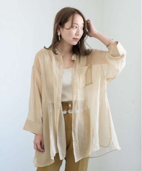 Kastane - シャイニーシフォンビッグシャツ Kastane（カスタネ）の「シャイニーシフォンビッグシャツ/シアー