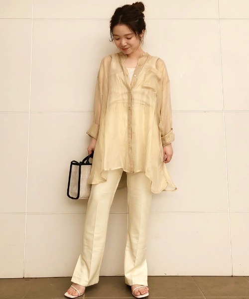 Kastane - シャイニーシフォンビッグシャツ❤︎イエロー Kastane - シャイニーシフォンビッグシャツ❤︎イエローの通販