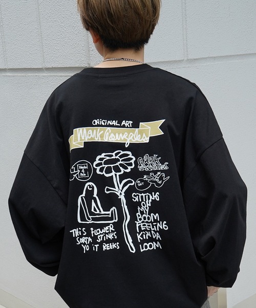 Mark Gonzales(マーク・ゴンザレス)の「【新柄追加】 AW ワンポイント刺繍 / バックプリント / 袖プリント ビッグシルエットロンT カットソー メンズ レディース ユニセックス 【MARK GONZALES ARTWORK COLLECTION / マークゴンザレス】(Tシャツ/カットソー・メンズ・ホワイト系その他/サックスブルー/グリーン系その他/ホワイト/ベージュ/グリーン/ブラック/ホワイト系その他2/ミント/ブラウン/ホワイト系その他3/ブルー系その他3/ブラック系その他3/グリーン系その他3/ブルー系その他2/ブラック系その他2/ブルー系その他4/ブラック系その他/ブラック系その他4/グリーン系その他5/ホワイト系その他5/ホワイト系その他4/グリーン系その他4/ブラック系その他5/ベージュ系その他2/ベージュ系その他3/ホワイト系その他6/ブラック系その他6/グレー系3/グレー系2/ベージュ系その他7/グレー系1/ブラック系3/ブラック系2/ブラック系1/ホワイト系3/ホワイト系2/ホワイト系1/ブラック系その他7/ホワイト系その他7/ベージュ系3/ベージュ系2/ベージュ系1/グレー系7/ホワイト系7/ベージュ系4/グリーン系6/ホワイト系4/ホワイト系6/ブラック系5/ブラック系6/ブラック系7/グレー系5/ブルー系7/ホワイト系5/ブラック系4・M/L/S/XL)」の20枚目の写真