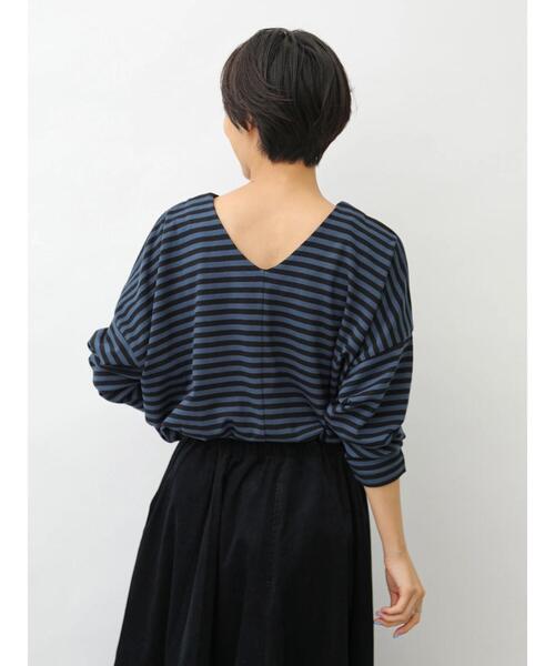 AMERICAN HOLIC（アメリカンホリック）の「バックV2WAYカットボーダープルオーバー　＊〇（Tシャツ/カットソー・レディース・ブラック/カーキ/ブルー/アイボリー/モカ・FREE）」の13枚目の写真