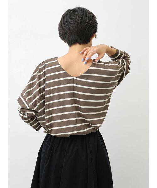 AMERICAN HOLIC（アメリカンホリック）の「バックV2WAYカットボーダープルオーバー　＊〇（Tシャツ/カットソー・レディース・ブラック/カーキ/ブルー/アイボリー/モカ・FREE）」の15枚目の写真