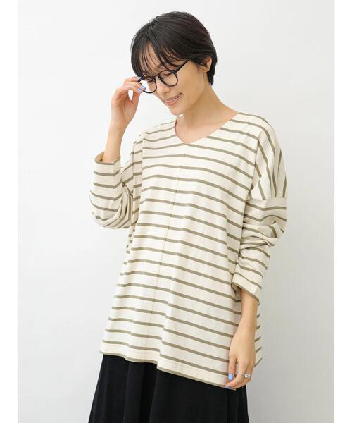 AMERICAN HOLIC（アメリカンホリック）の「バックV2WAYカットボーダープルオーバー　＊〇（Tシャツ/カットソー・レディース・ブラック/カーキ/ブルー/アイボリー/モカ・FREE）」の4枚目の写真