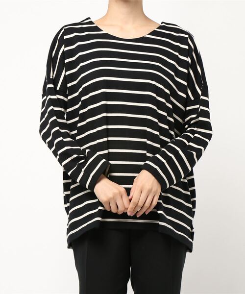AMERICAN HOLIC（アメリカンホリック）の「バックV2WAYカットボーダープルオーバー　＊〇（Tシャツ/カットソー・レディース・ブラック/カーキ/ブルー/アイボリー/モカ・FREE）」の6枚目の写真