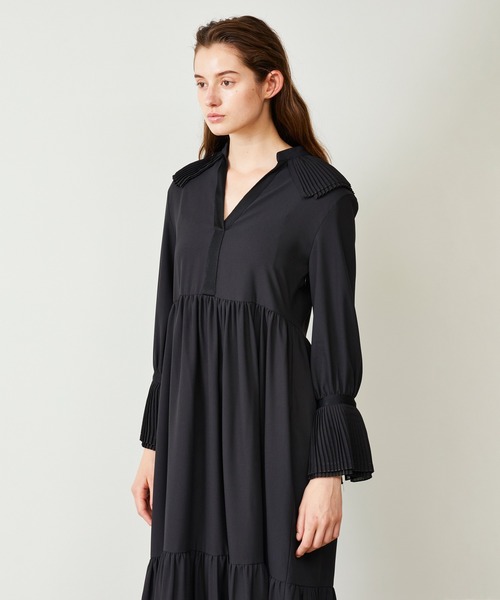 Moon ワンピース Moon プリーツラッフルシフォンドレス Marilyn Moon マリリンムーン のファッション ワンピース ワンピース ドレス セール Marilyn 驚きの値段での ワンピース