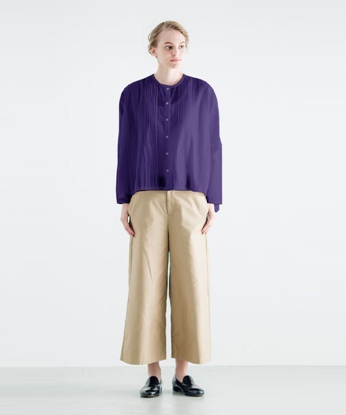mizuiroind（ミズイロインド）の「ピンタックノーカラーワイドシャツ