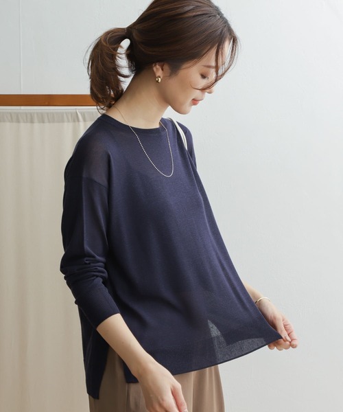 URBAN RESEARCH DOORS(アーバンリサーチドアーズ)の「ハイゲージシアーニットプルオーバー(ニット/セーター・レディース・ネイビー/ミント/ライトベージュ・ONE)」の3枚目の写真