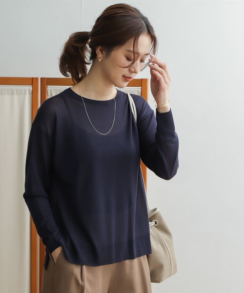 URBAN RESEARCH DOORS(アーバンリサーチドアーズ)の「ハイゲージシアーニットプルオーバー(ニット/セーター・レディース・ネイビー/ミント/ライトベージュ・ONE)」の4枚目の写真