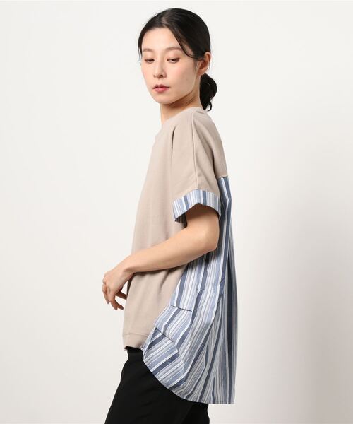 e-zakkamania stores(イーザッカマニアストアーズ)の「ワッフル×ストライプ 異素材プルオーバー(Tシャツ/カットソー・レディース・ホワイト/ベージュ・M)」の6枚目の写真