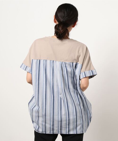 e-zakkamania stores(イーザッカマニアストアーズ)の「ワッフル×ストライプ 異素材プルオーバー(Tシャツ/カットソー・レディース・ホワイト/ベージュ・M)」の9枚目の写真