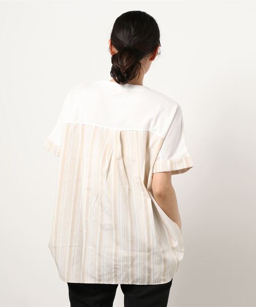 e-zakkamania stores(イーザッカマニアストアーズ)の「ワッフル×ストライプ 異素材プルオーバー(Tシャツ/カットソー・レディース・ホワイト/ベージュ・M)」の7枚目の写真