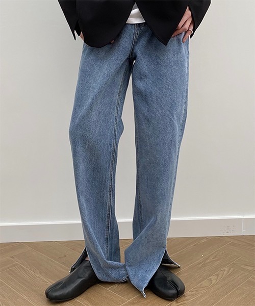 COLN】Side slit Pants in Washed Denim CLN21S12PT