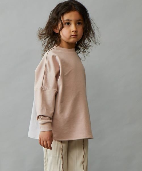 &yam(アンドヤム)の「プレミアムコットン異素材切り替え配色ポンチョトップス(Tシャツ/カットソー・キッズ・ピンク/オレンジ/グレー/ホワイト/ブラック/ベージュ/ブルー/パープル・120-130cm/110-120cm/130-140cm/150-160cm/140-150cm)」の8枚目の写真