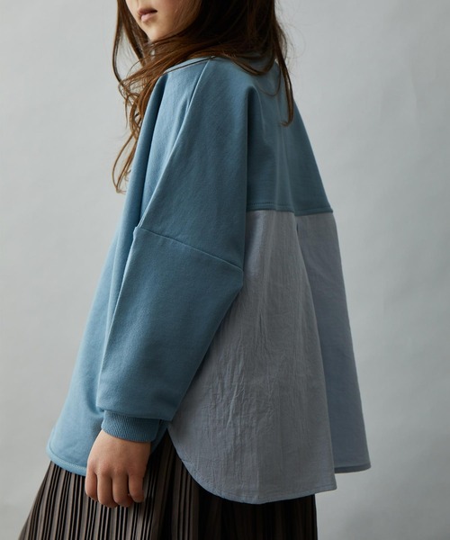 &yam(アンドヤム)の「プレミアムコットン異素材切り替え配色ポンチョトップス(Tシャツ/カットソー・キッズ・ピンク/オレンジ/グレー/ホワイト/ブラック/ベージュ/ブルー/パープル・120-130cm/110-120cm/130-140cm/150-160cm/140-150cm)」の6枚目の写真