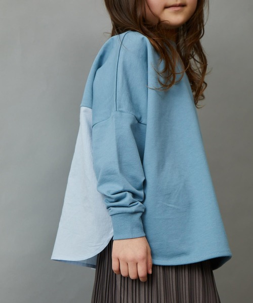 &yam(アンドヤム)の「プレミアムコットン異素材切り替え配色ポンチョトップス(Tシャツ/カットソー・キッズ・ピンク/オレンジ/グレー/ホワイト/ブラック/ベージュ/ブルー/パープル・120-130cm/110-120cm/130-140cm/150-160cm/140-150cm)」の10枚目の写真