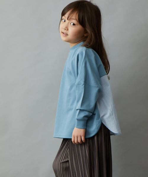 &yam(アンドヤム)の「プレミアムコットン異素材切り替え配色ポンチョトップス(Tシャツ/カットソー・キッズ・ピンク/オレンジ/グレー/ホワイト/ブラック/ベージュ/ブルー/パープル・120-130cm/110-120cm/130-140cm/150-160cm/140-150cm)」の11枚目の写真