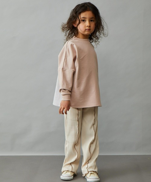 &yam(アンドヤム)の「プレミアムコットン異素材切り替え配色ポンチョトップス(Tシャツ/カットソー・キッズ・ピンク/オレンジ/グレー/ホワイト/ブラック/ベージュ/ブルー/パープル・120-130cm/110-120cm/130-140cm/150-160cm/140-150cm)」の14枚目の写真