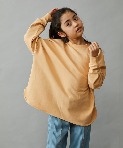 &yam(アンドヤム)の「プレミアムコットン異素材切り替え配色ポンチョトップス(Tシャツ/カットソー・キッズ・ピンク/オレンジ/グレー/ホワイト/ブラック/ベージュ/ブルー/パープル・120-130cm/110-120cm/130-140cm/150-160cm/140-150cm)」の16枚目の写真