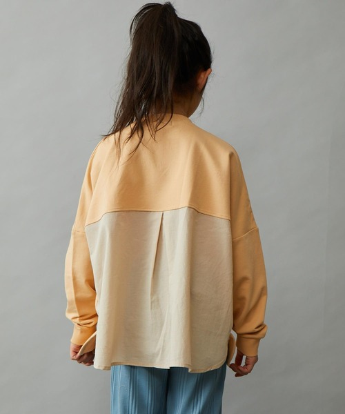 &yam(アンドヤム)の「プレミアムコットン異素材切り替え配色ポンチョトップス(Tシャツ/カットソー・キッズ・ピンク/オレンジ/グレー/ホワイト/ブラック/ベージュ/ブルー/パープル・120-130cm/110-120cm/130-140cm/150-160cm/140-150cm)」の17枚目の写真