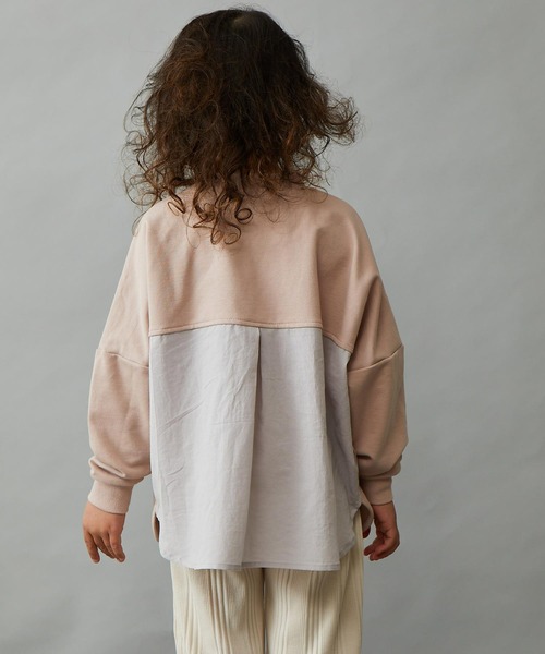 &yam(アンドヤム)の「プレミアムコットン異素材切り替え配色ポンチョトップス(Tシャツ/カットソー・キッズ・ピンク/オレンジ/グレー/ホワイト/ブラック/ベージュ/ブルー/パープル・120-130cm/110-120cm/130-140cm/150-160cm/140-150cm)」の15枚目の写真