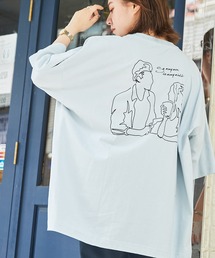コットン天竺 オーバーサイズ イラストロゴ＆転写プリント 半袖カットソー