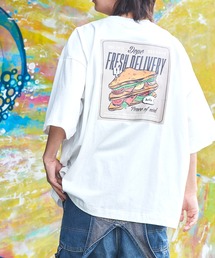 コットン天竺 オーバーサイズ イラストロゴ&転写プリント 半袖カットソー