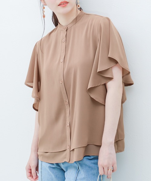 Social GIRL（ソーシャルガール）の「フリルフレアスリーブブラウス（シャツ/ブラウス・レディース・ブラック/ベージュ/オフホワイト/ブルー/ピンクベージュ/グレー/モカ/スモークピンク・S/M/L/LL）」の6枚目の写真