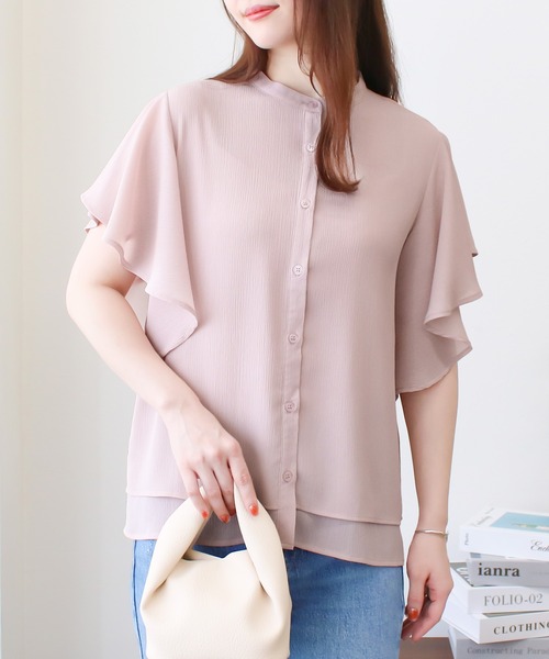 Social GIRL（ソーシャルガール）の「フリルフレアスリーブブラウス（シャツ/ブラウス・レディース・ブラック/ベージュ/オフホワイト/ブルー/ピンクベージュ/グレー/モカ/スモークピンク・S/M/L/LL）」の8枚目の写真