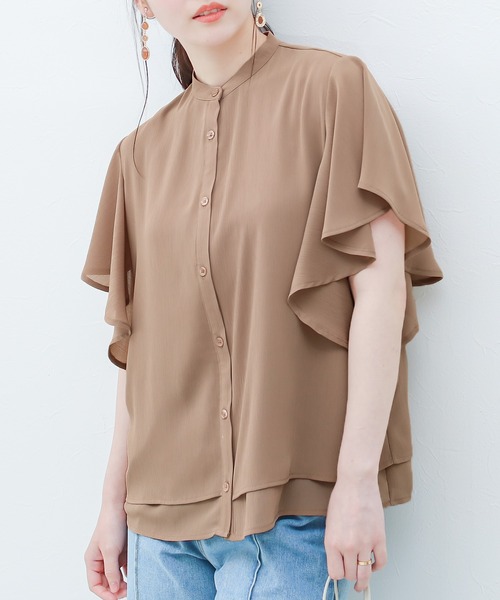 Social GIRL（ソーシャルガール）の「フリルフレアスリーブブラウス（シャツ/ブラウス・レディース・ブラック/ベージュ/オフホワイト/ブルー/ピンクベージュ/グレー/モカ/スモークピンク・S/M/L/LL）」の5枚目の写真