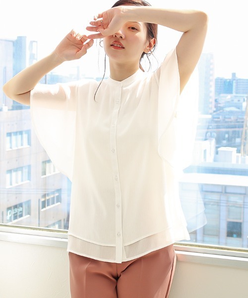 Social GIRL（ソーシャルガール）の「フリルフレアスリーブブラウス（シャツ/ブラウス・レディース・ブラック/ベージュ/オフホワイト/ブルー/ピンクベージュ/グレー/モカ/スモークピンク・S/M/L/LL）」の16枚目の写真