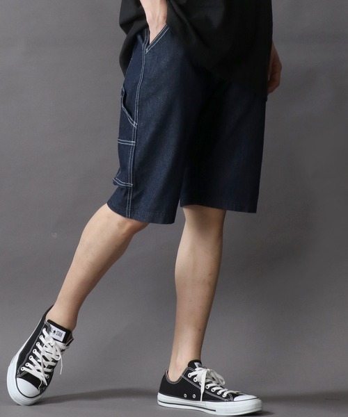 SITRY（シトリー）の「Loose tapered painter shorts/ルーズテーパード ペインターショーツ（デニムパンツ・メンズ・ブラック/ブラウン/ライトインディゴブルー/ストライプ/ワンウォッシュ・M/L）」の4枚目の写真