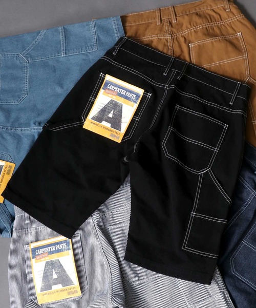 SITRY（シトリー）の「Loose tapered painter shorts/ルーズテーパード ペインターショーツ（デニムパンツ・メンズ・ブラック/ブラウン/ライトインディゴブルー/ストライプ/ワンウォッシュ・M/L）」の6枚目の写真