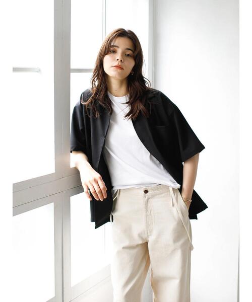 koe（コエ）の「ドライタッチポリトロ半袖オープンカラーシャツ＊（シャツ/ブラウス・レディース・ブラック/サックスブルー/ベージュ/ライトベージュ・L/M）」の5枚目の写真