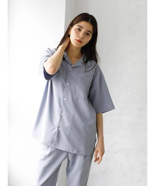 koe（コエ）の「ドライタッチポリトロ半袖オープンカラーシャツ＊（シャツ/ブラウス・レディース・ブラック/サックスブルー/ベージュ/ライトベージュ・L/M）」の8枚目の写真