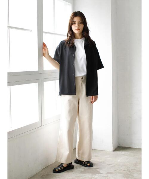 koe（コエ）の「ドライタッチポリトロ半袖オープンカラーシャツ＊（シャツ/ブラウス・レディース・ブラック/サックスブルー/ベージュ/ライトベージュ・L/M）」の12枚目の写真