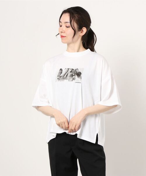 CONVERSE（コンバース）の「CONVERSE コンバース ALL STAR オールスター 転写 モノクロ プリント 半袖Tシャツ（Tシャツ/カットソー・レディース・ホワイト/ブラック/ピンク・M/L）」の10枚目の写真