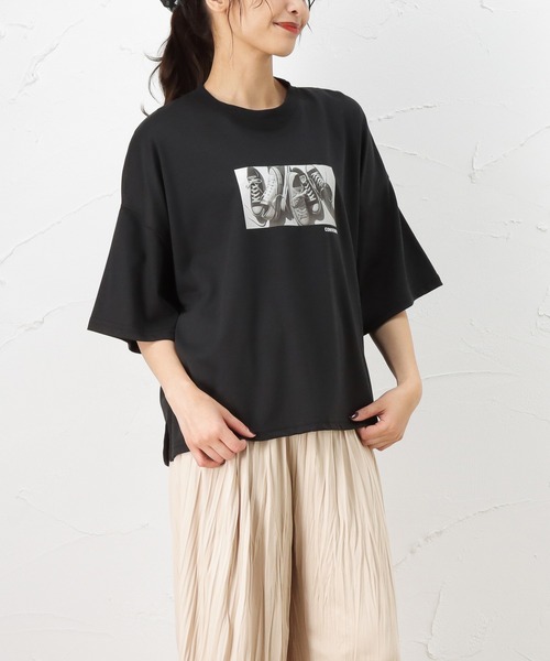 CONVERSE（コンバース）の「CONVERSE コンバース ALL STAR オールスター 転写 モノクロ プリント 半袖Tシャツ（Tシャツ/カットソー・レディース・ホワイト/ブラック/ピンク・M/L）」の13枚目の写真