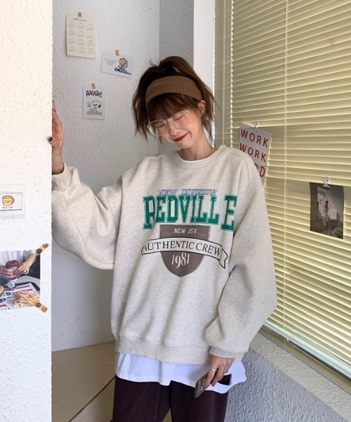 KOR（ケーオーアール）の「ビッグシルエット ロゴプルオーバー（スウェット・レディース・グレー/ブラック/ネイビー・FREE）」の6枚目の写真