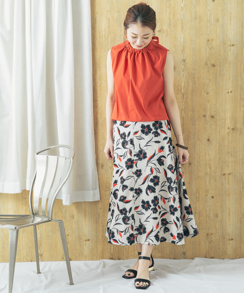 【極美品】アーバンリサーチロッソ　洗える　アートフラワープリントスカート URBAN RESEARCH ROSSO WOMEN（アーバンリサーチ ロッソ）の