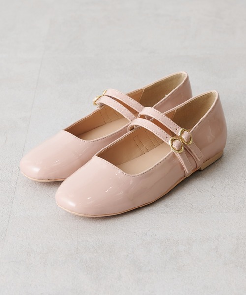 OLIVE des OLIVE（オリーブデオリーブ）の「ダブルストラップバレー/バレーシューズ（バレエシューズ・レディース・ベージュ/ブラック/ゴールド・LARGE/MEDIUM/SMALL）」の2枚目の写真