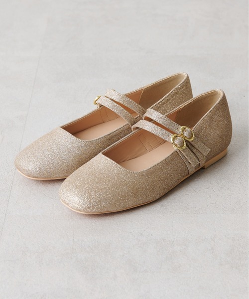 OLIVE des OLIVE（オリーブデオリーブ）の「ダブルストラップバレー/バレーシューズ（バレエシューズ・レディース・ベージュ/ブラック/ゴールド・LARGE/MEDIUM/SMALL）」の3枚目の写真