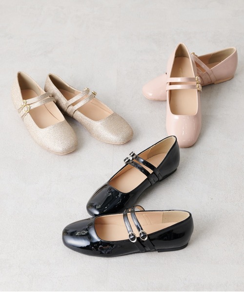 OLIVE des OLIVE（オリーブデオリーブ）の「ダブルストラップバレー/バレーシューズ（バレエシューズ・レディース・ベージュ/ブラック/ゴールド・LARGE/MEDIUM/SMALL）」の4枚目の写真