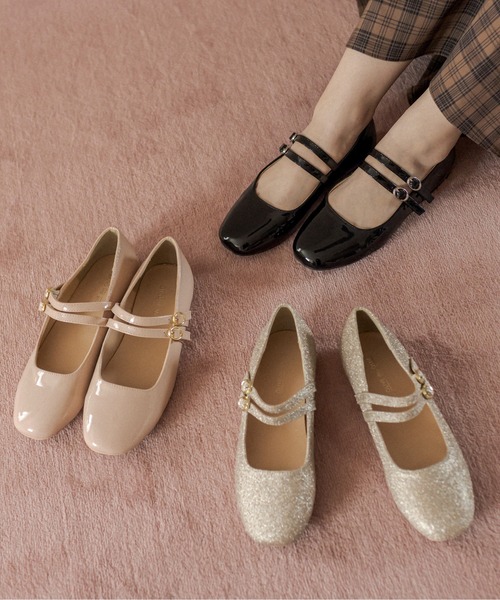 OLIVE des OLIVE（オリーブデオリーブ）の「ダブルストラップバレー/バレーシューズ（バレエシューズ・レディース・ベージュ/ブラック/ゴールド・LARGE/MEDIUM/SMALL）」の5枚目の写真