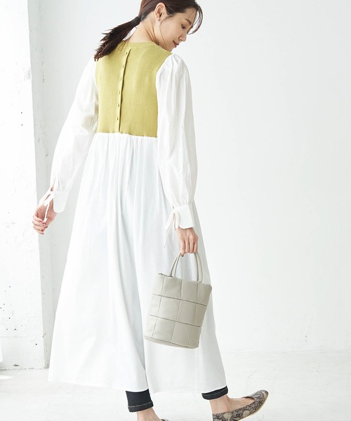 ROPE' PICNIC（ロペピクニック）の「ニット使いボリューム袖ワンピース（ワンピース・レディース・ブラック/オフホワイト/イエロー・38）」の3枚目の写真