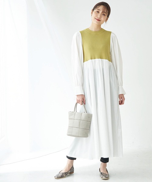 ROPE' PICNIC（ロペピクニック）の「ニット使いボリューム袖ワンピース（ワンピース・レディース・ブラック/オフホワイト/イエロー・38）」の5枚目の写真