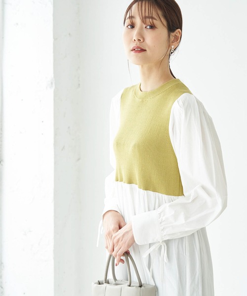 ROPE' PICNIC（ロペピクニック）の「ニット使いボリューム袖ワンピース（ワンピース・レディース・ブラック/オフホワイト/イエロー・38）」の9枚目の写真