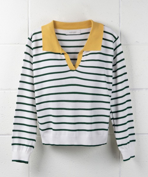 me+em select(ミームセレクト)の「襟つき配色ボーダーニット(ニット/セーター・レディース・ブラック/ネイビー/イエロー/グリーン/アイボリー・FREE)」の21枚目の写真