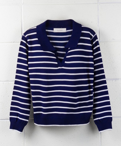 me+em select(ミームセレクト)の「襟つき配色ボーダーニット(ニット/セーター・レディース・ブラック/ネイビー/イエロー/グリーン/アイボリー・FREE)」の17枚目の写真